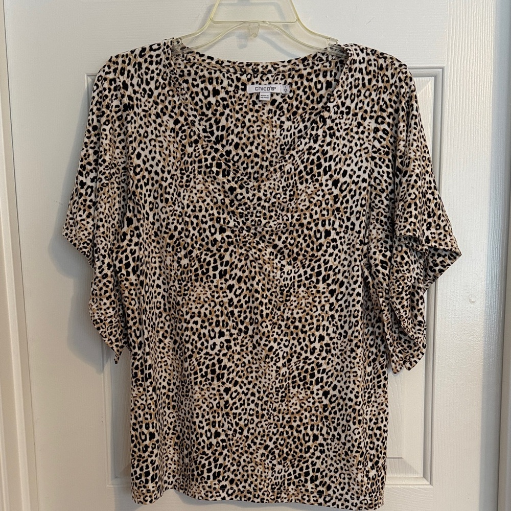 Chico's Black and Brown Animal Print Top w/Split Sleeves